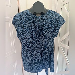 Women’s Blue Leopard Print Tie Blouse by Como Vintage, Size L